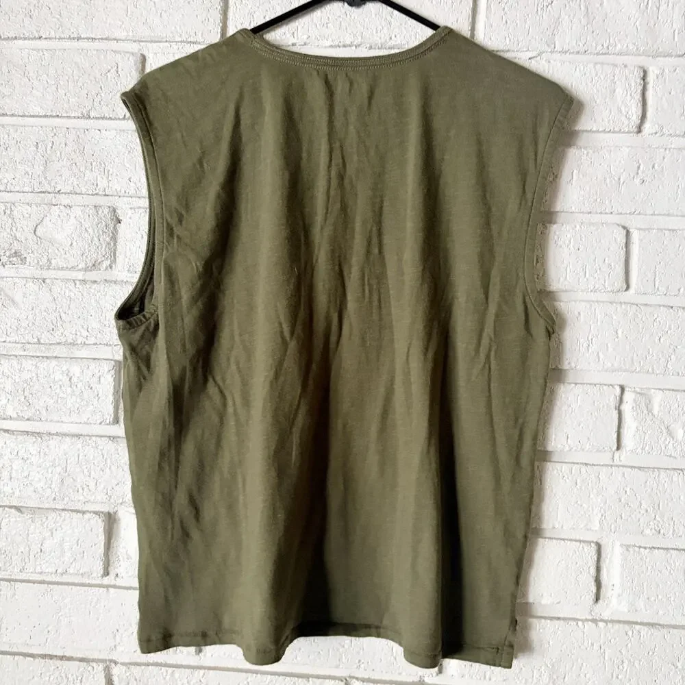 J. Crew Organic Slub Cotton Boxy Muscle Tee Tank Top Olive Green Women's Sz M